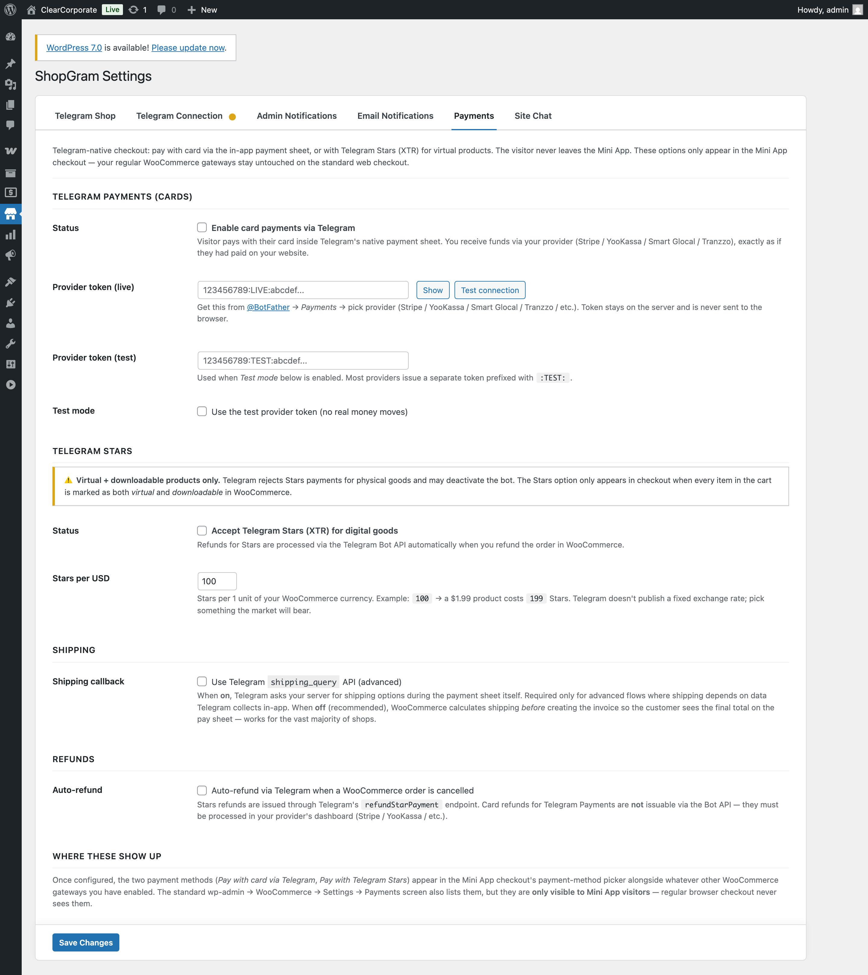 ShopGram Payments tab