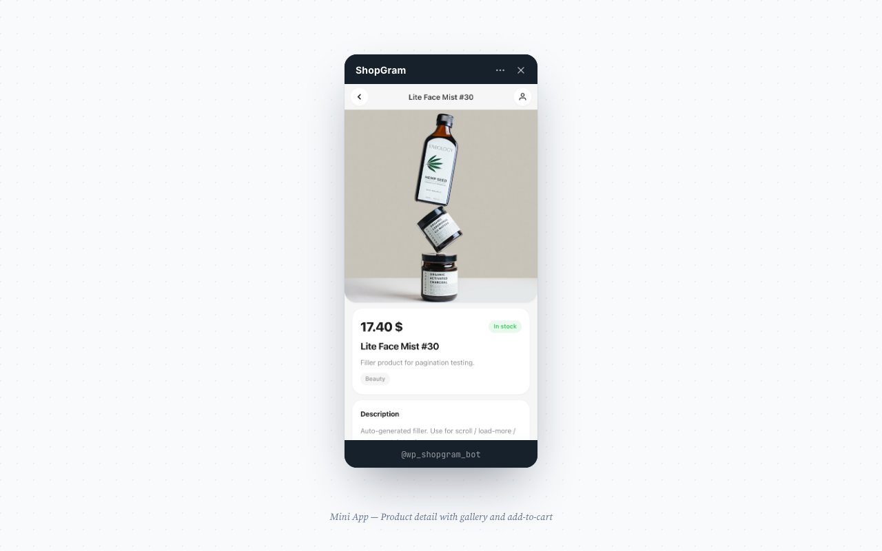 Mini App — product detail with gallery and add-to-cart
