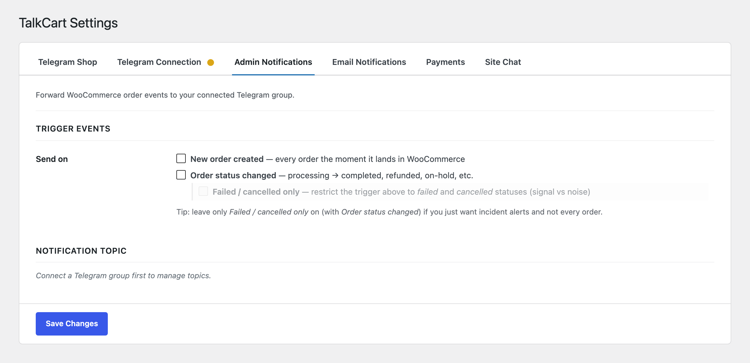 TalkCart Admin Notifications tab